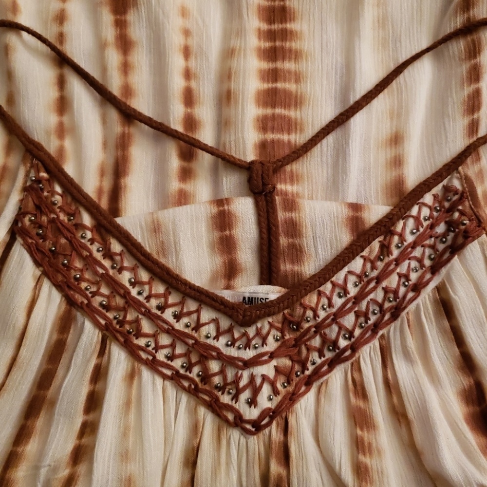 Amuse Society Brown V-neck Beaded T-back Tie Dye Embroided Dress Size S - Picture 8 of 8